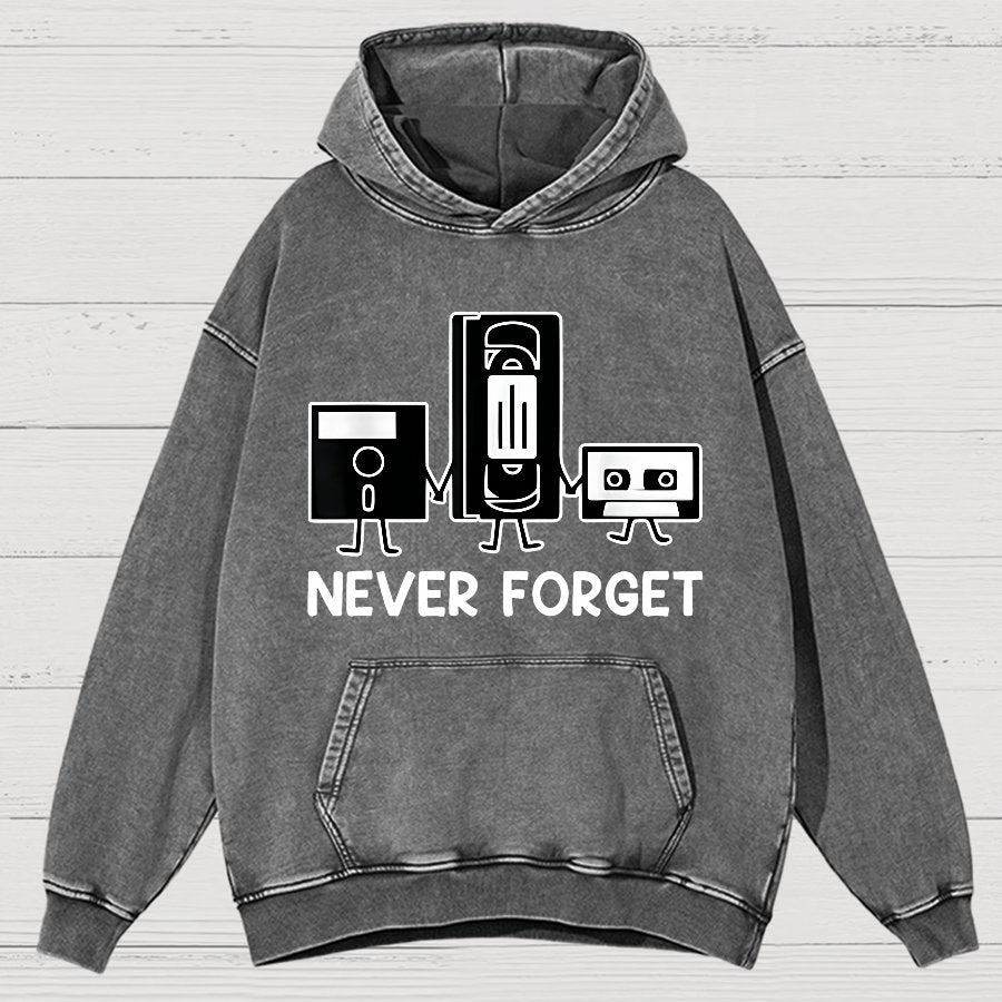Never Forget Cassette Tape VHS Gamer Old School Funny Vintage Distressed Hoodie