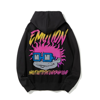 Vintage Cartoon Monster Graphic Print Printed Back Cotton Hoodie