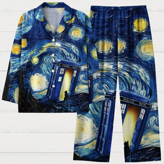 Starry Phone Booth Geek Long Sleeve Pajama Set
