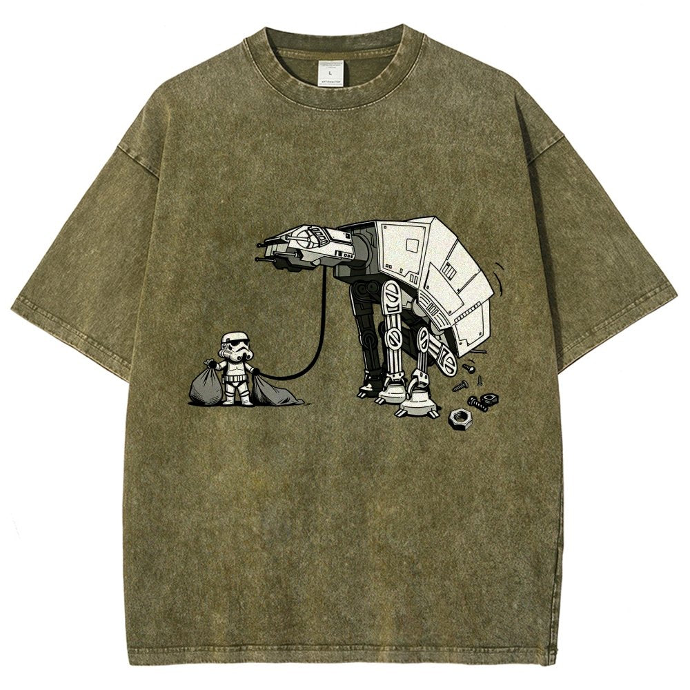 Picking Up Feces With A Huge Poop Bag Empire Robot Dog-Planet Battles Vintage Distressed T-shirt