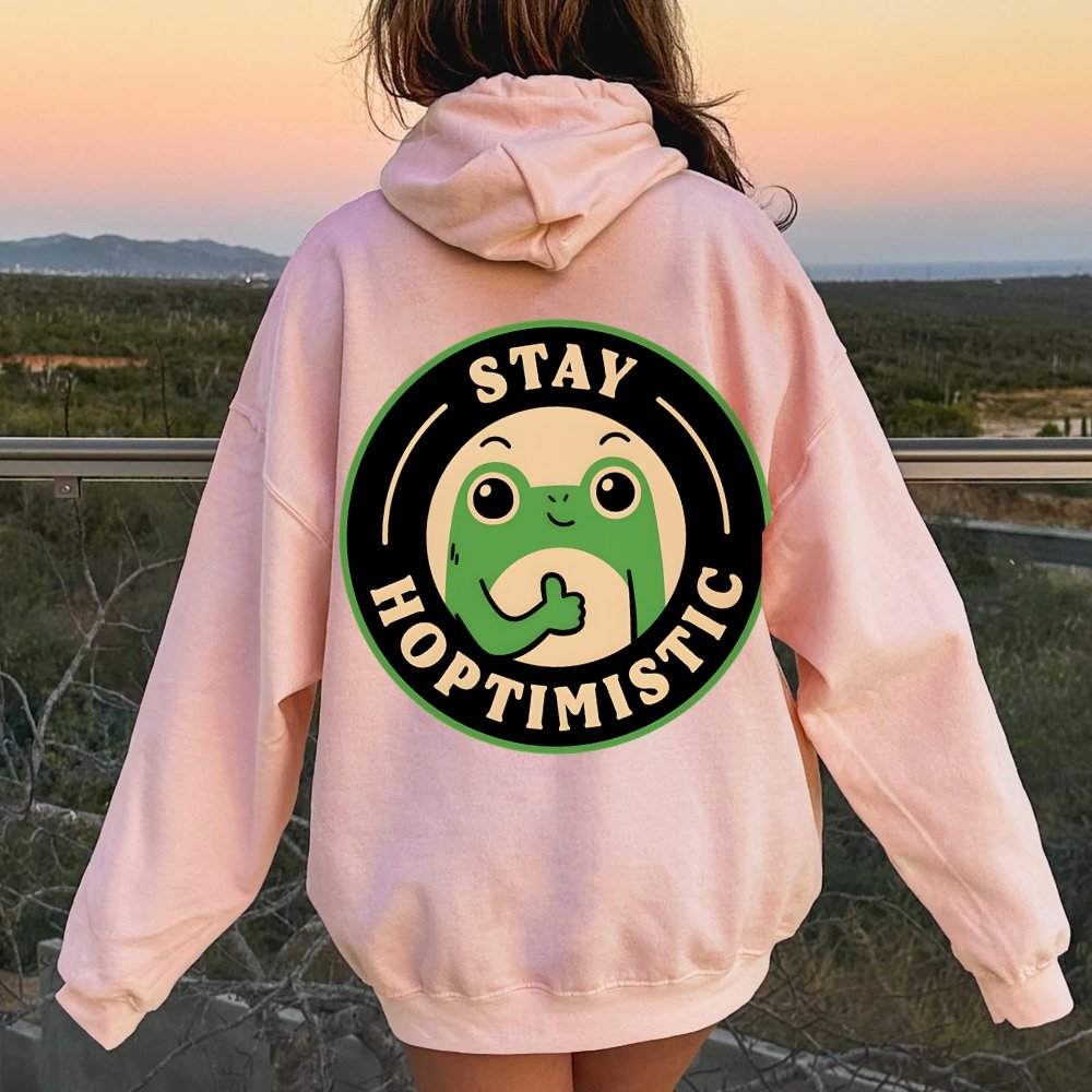 Stay Hoptimistic Printed Back Unisex Cotton Hoodie