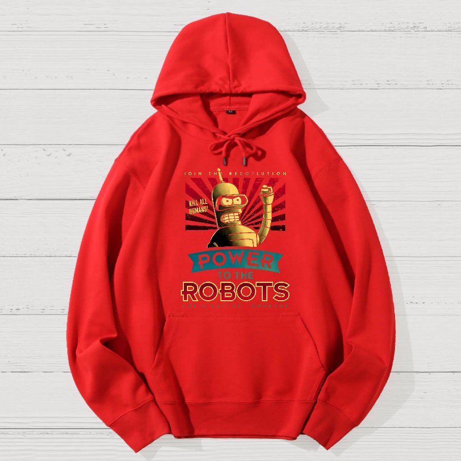 Power To The Robots Geek Cotton Hoodie