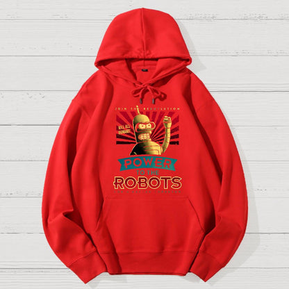 Power To The Robots Geek Cotton Hoodie