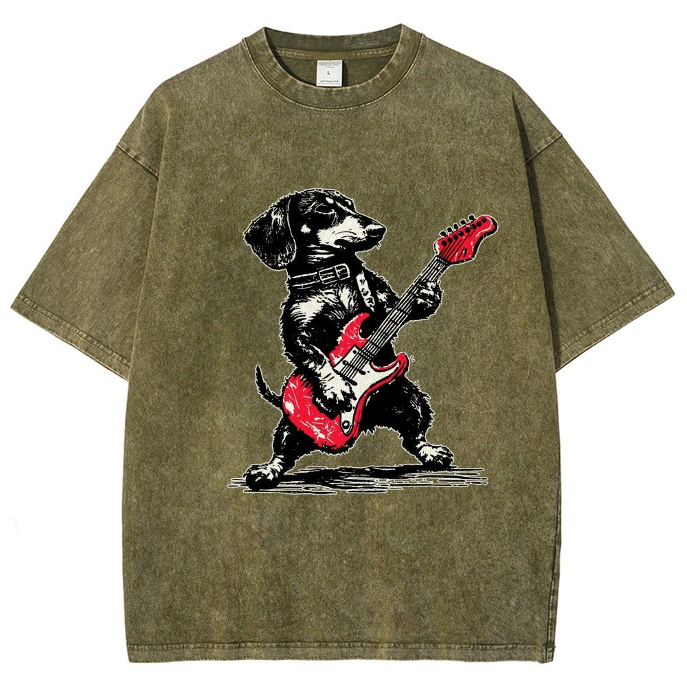 Dachshund Weenie Playing Guitar Vintage Distressed T-shirt