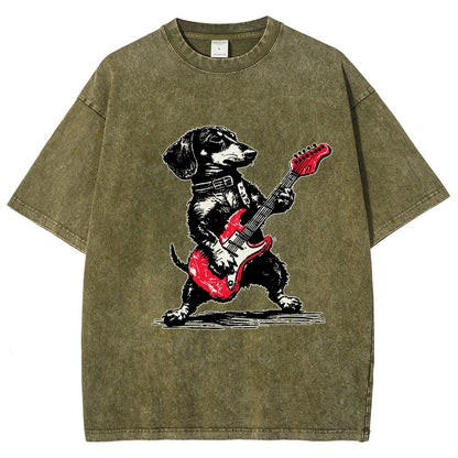 Dachshund Weenie Playing Guitar Vintage Distressed T-shirt