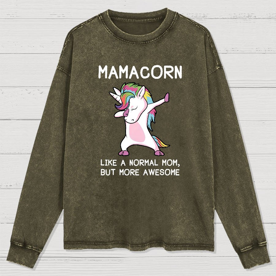 Unicorn Mamacorn Funny Washed Long Sleeve Tee