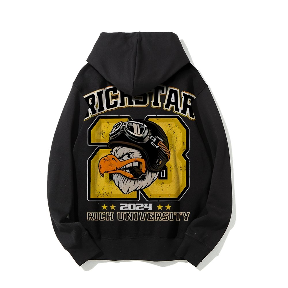 Vintage Rich Star Graphic Print Printed Back Cotton Hoodie