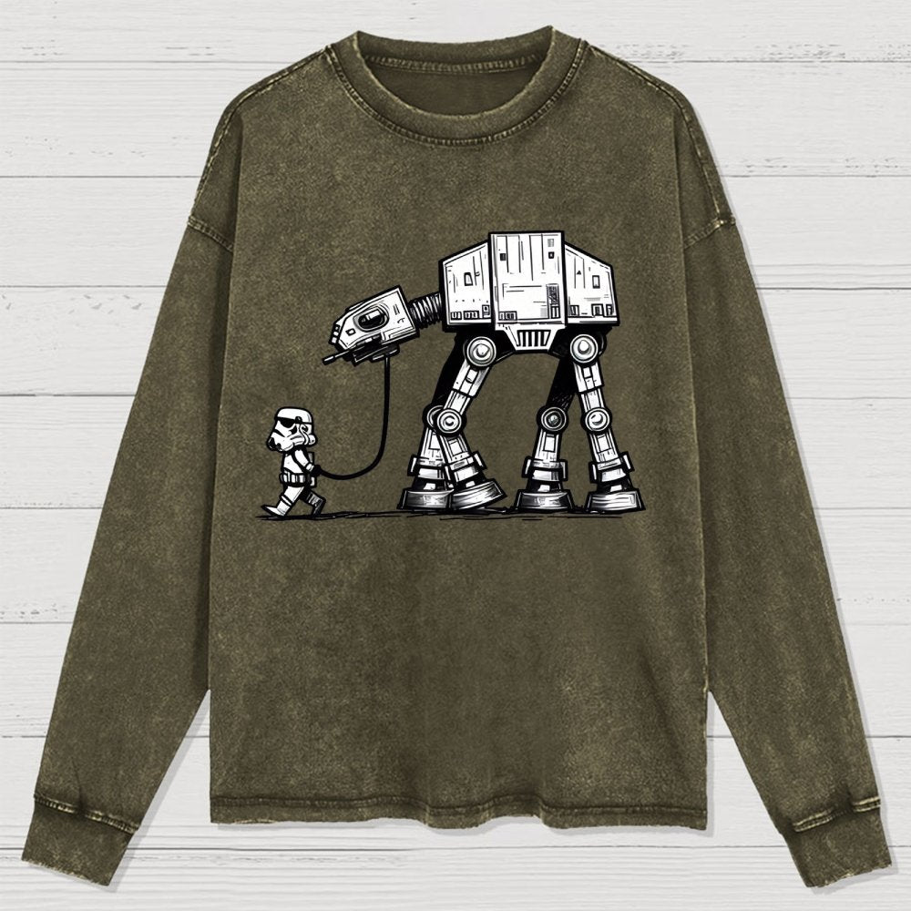 Tech Robot Dog - Galactic Battles Washed Long Sleeve Tee