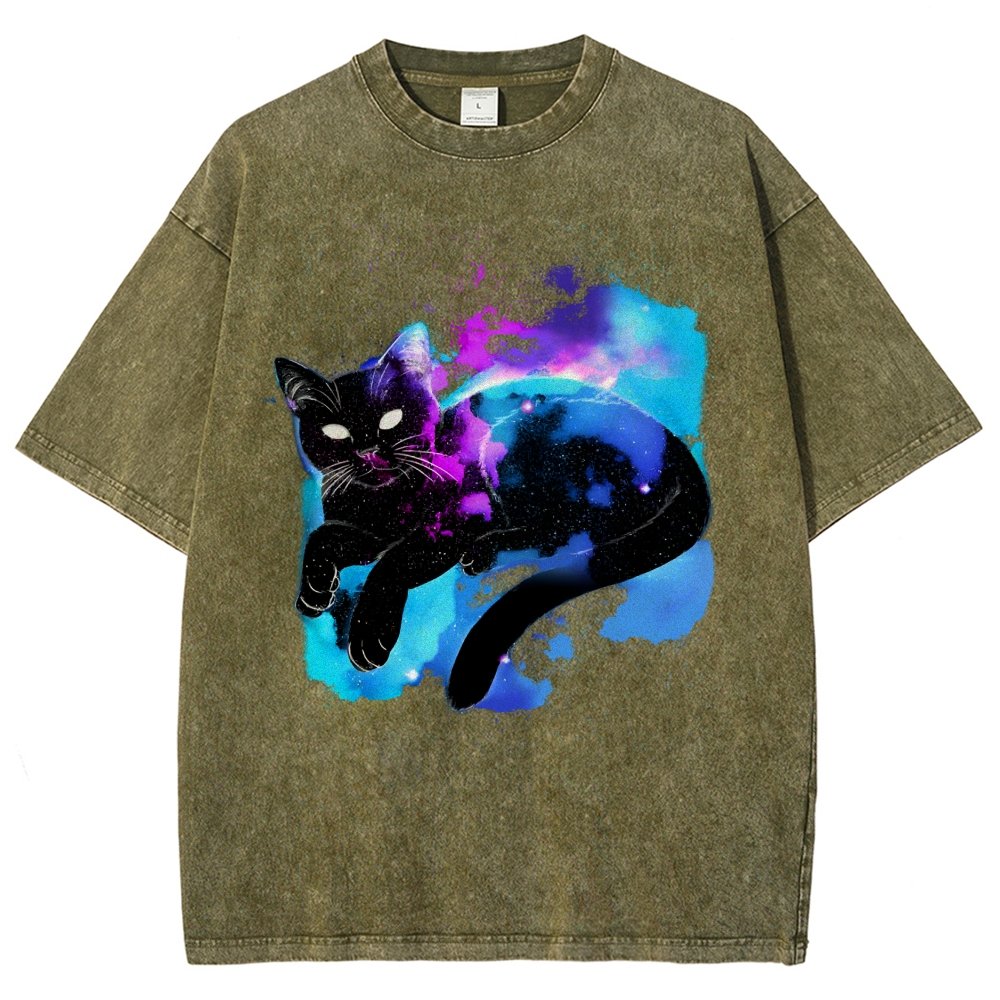 Space Cat Vintage Distressed T-shirt