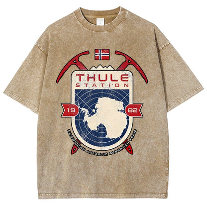 Vintage Distressed T-shirt with a Mysterious Station