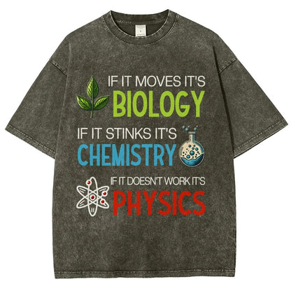 If it Moves it's Biology Stinks It's Chemistry Doesn't Work it's Physics Vintage Distressed T-shirt
