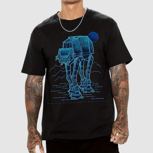 Neon Line-Art Armored Walker Geek T-Shirt