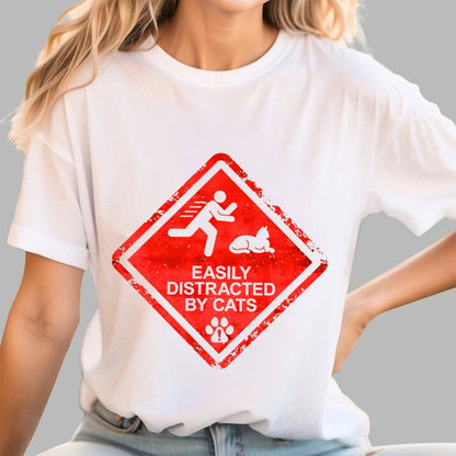 Cat Distraction Warning Geek T-Shirt