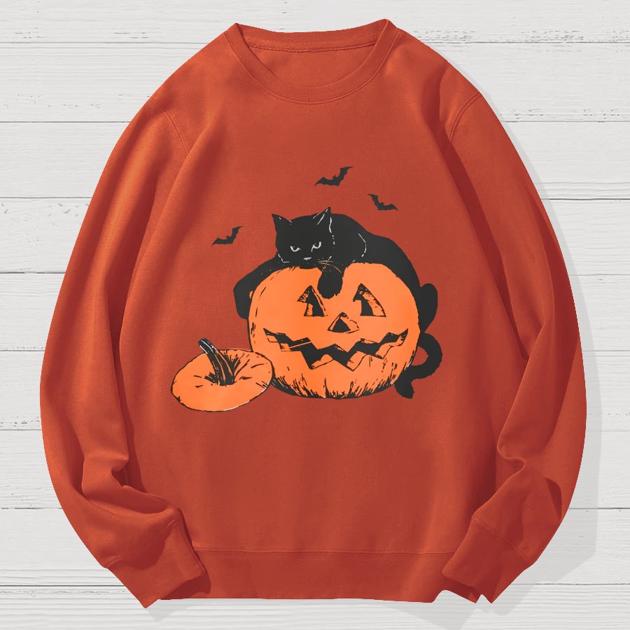 Black Cat Halloween Geek Cotton Sweatshirt