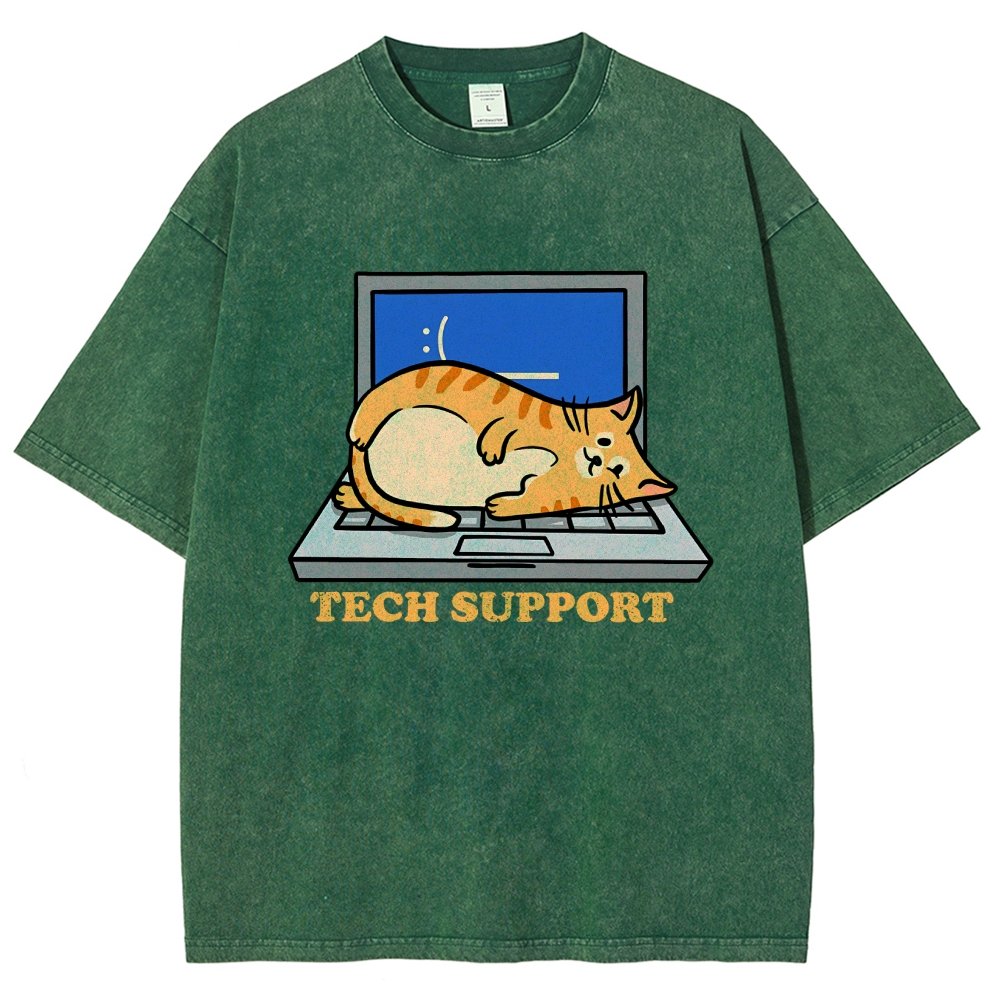 Cat Tech Support Vintage Distressed T-shirt