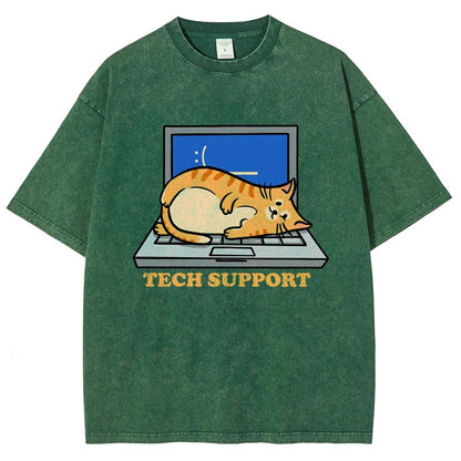 Cat Tech Support Vintage Distressed T-shirt