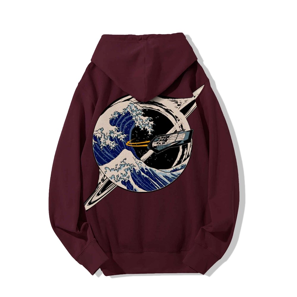 Interstellar Kanagawa Wave Printed Back Cotton Hoodie