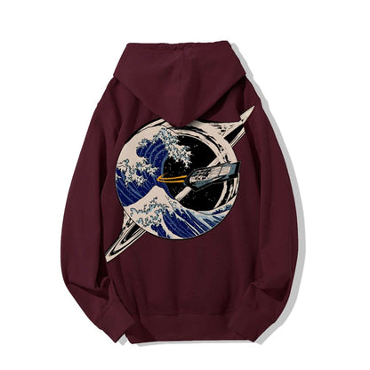 Interstellar Kanagawa Wave Printed Back Cotton Hoodie