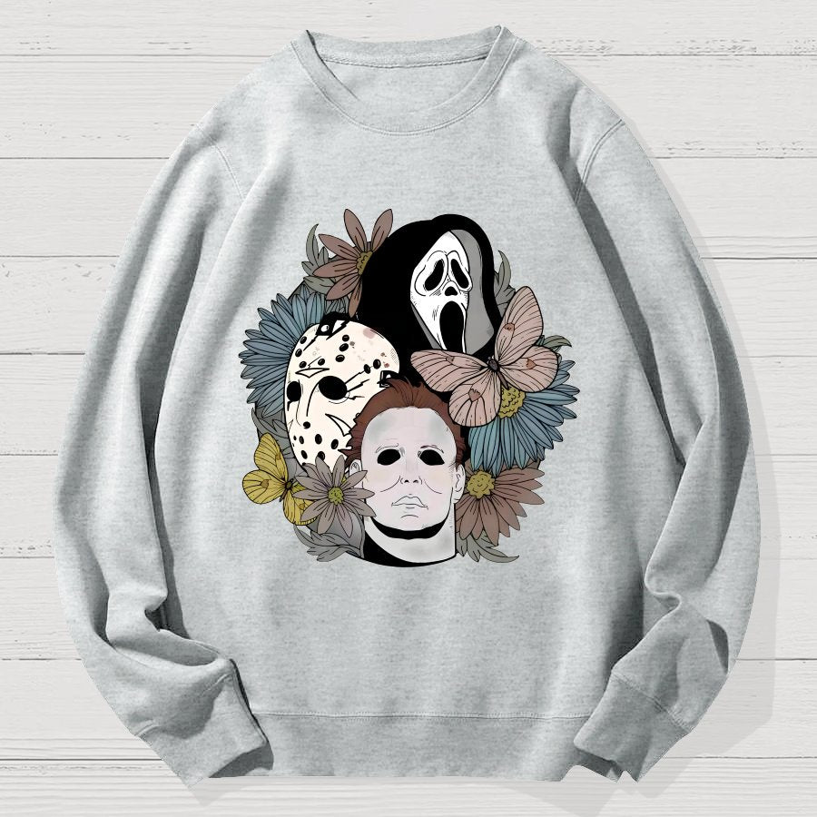 Horror Halloween Floral Scream Geek Cotton Sweatshirt