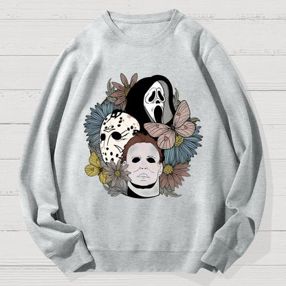 Horror Halloween Floral Scream Geek Cotton Sweatshirt