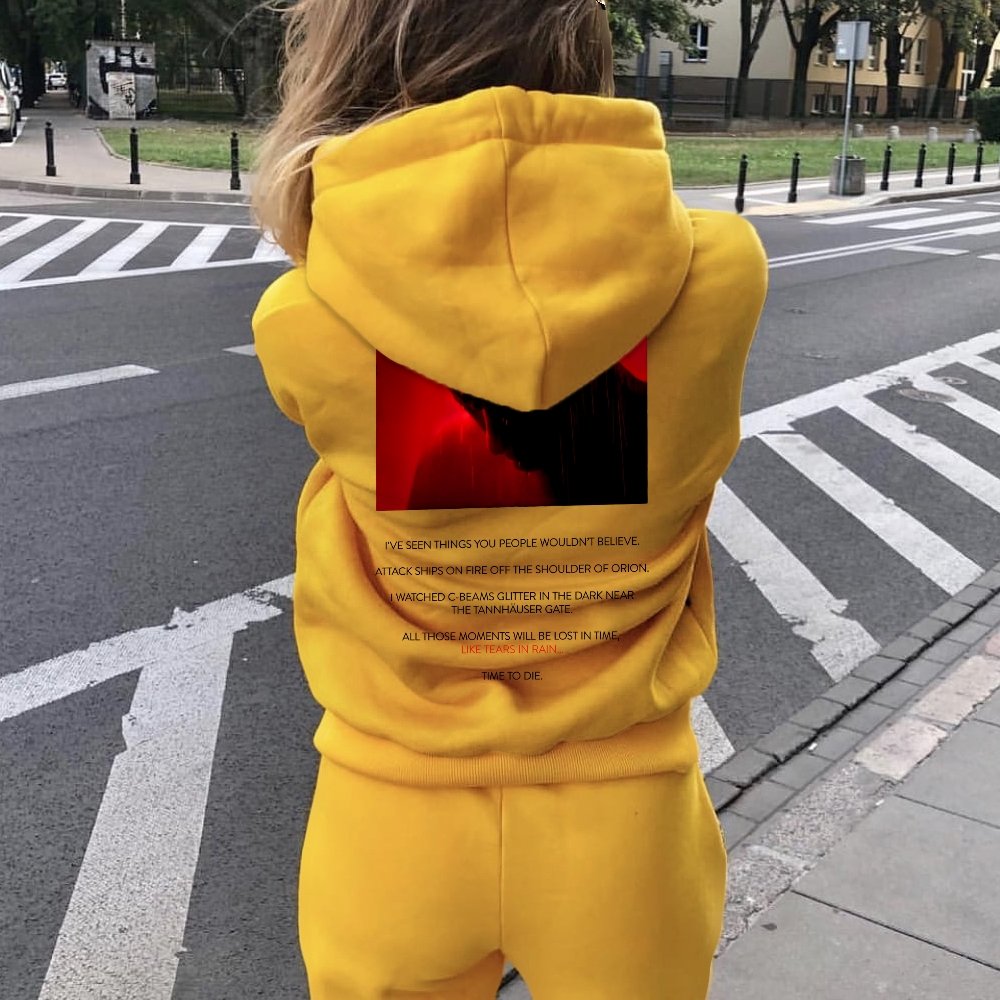 Tears in Rain-Tears in Red-Time to Die Printed Back Cotton Hoodie