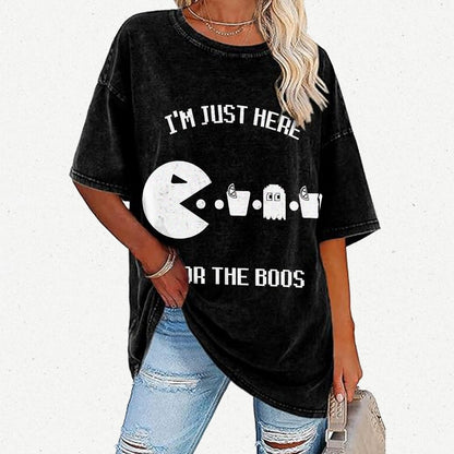 Here For The Boos Ghost Arcade Nerdy Halloween Vintage Distressed T-shirt
