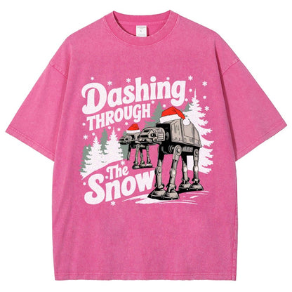 Empire Robot Dog Crosses the Snow Christmas Vintage Distressed T-shirt
