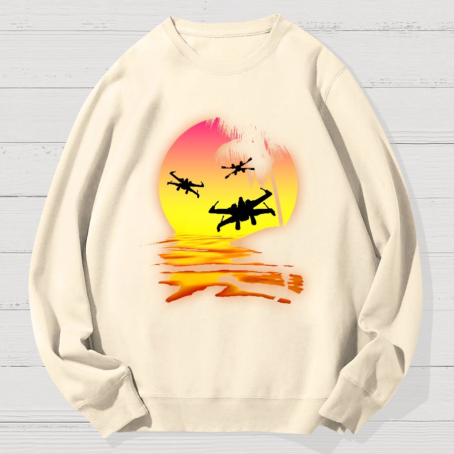 Fighter Planes And Sunset Geek Cotton Sweatshirt