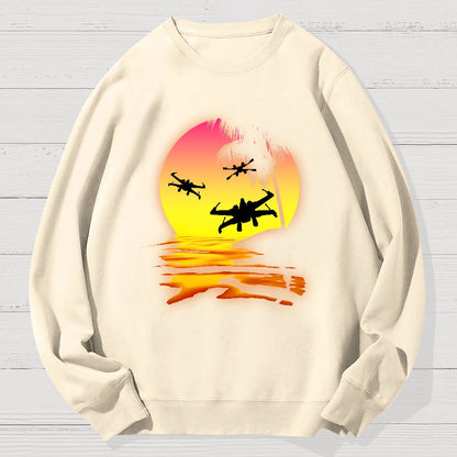 Fighter Planes And Sunset Geek Cotton Sweatshirt