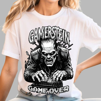 Gamer Frankenstein Gamerstein Game Over Funny Halloween Unisex Geek T-Shirt