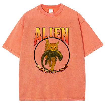 Black Cat Eating Alien Vintage Distressed T-shirt