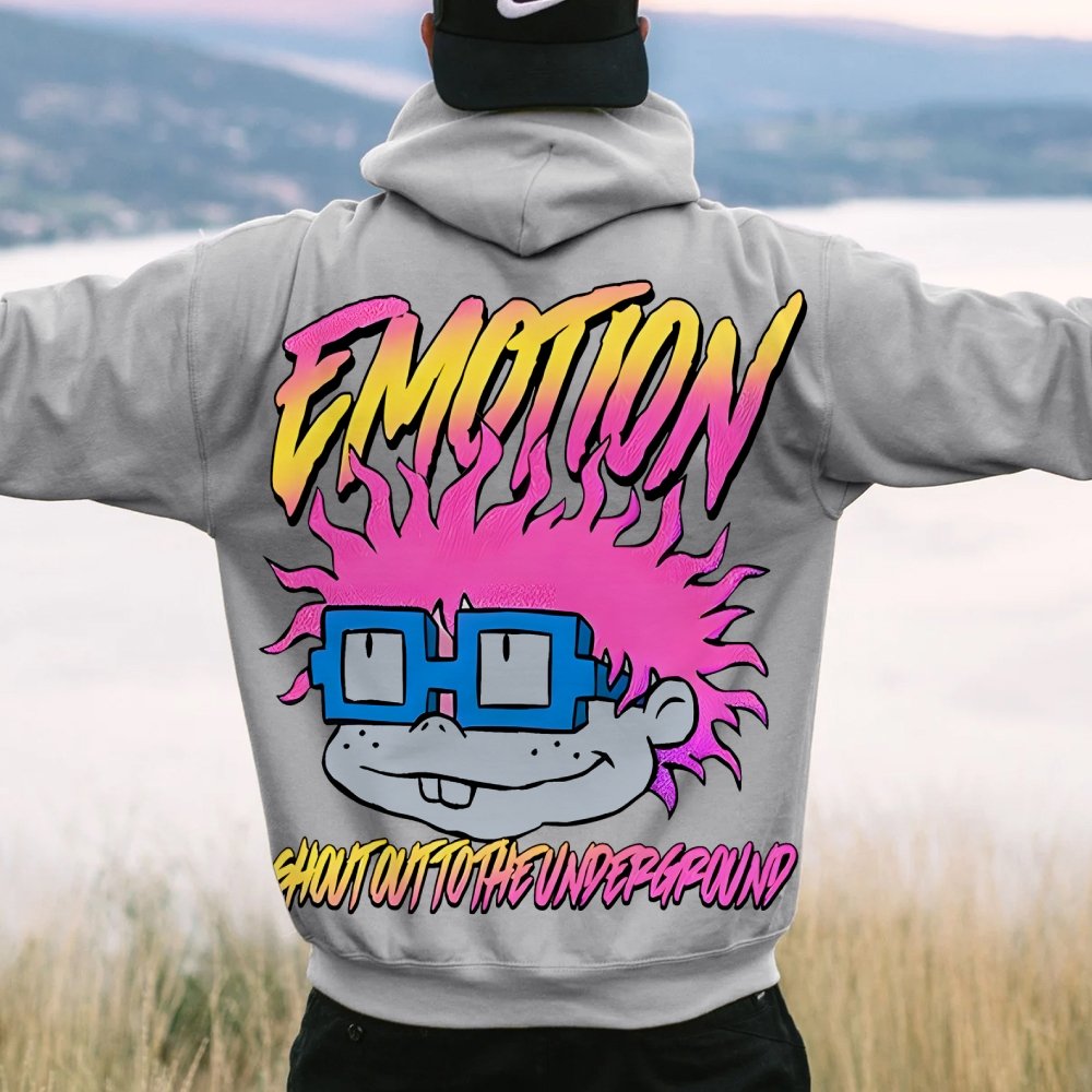 Vintage Cartoon Monster Graphic Print Printed Back Cotton Hoodie
