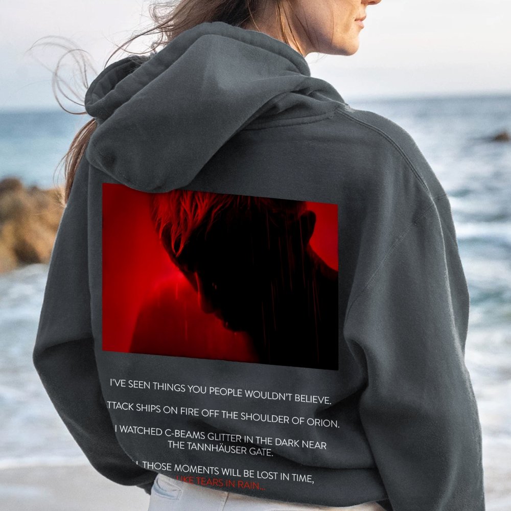 Tears in Rain-Tears in Red-Time to Die Printed Back Cotton Hoodie