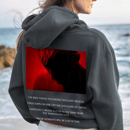 Tears in Rain-Tears in Red-Time to Die Printed Back Cotton Hoodie
