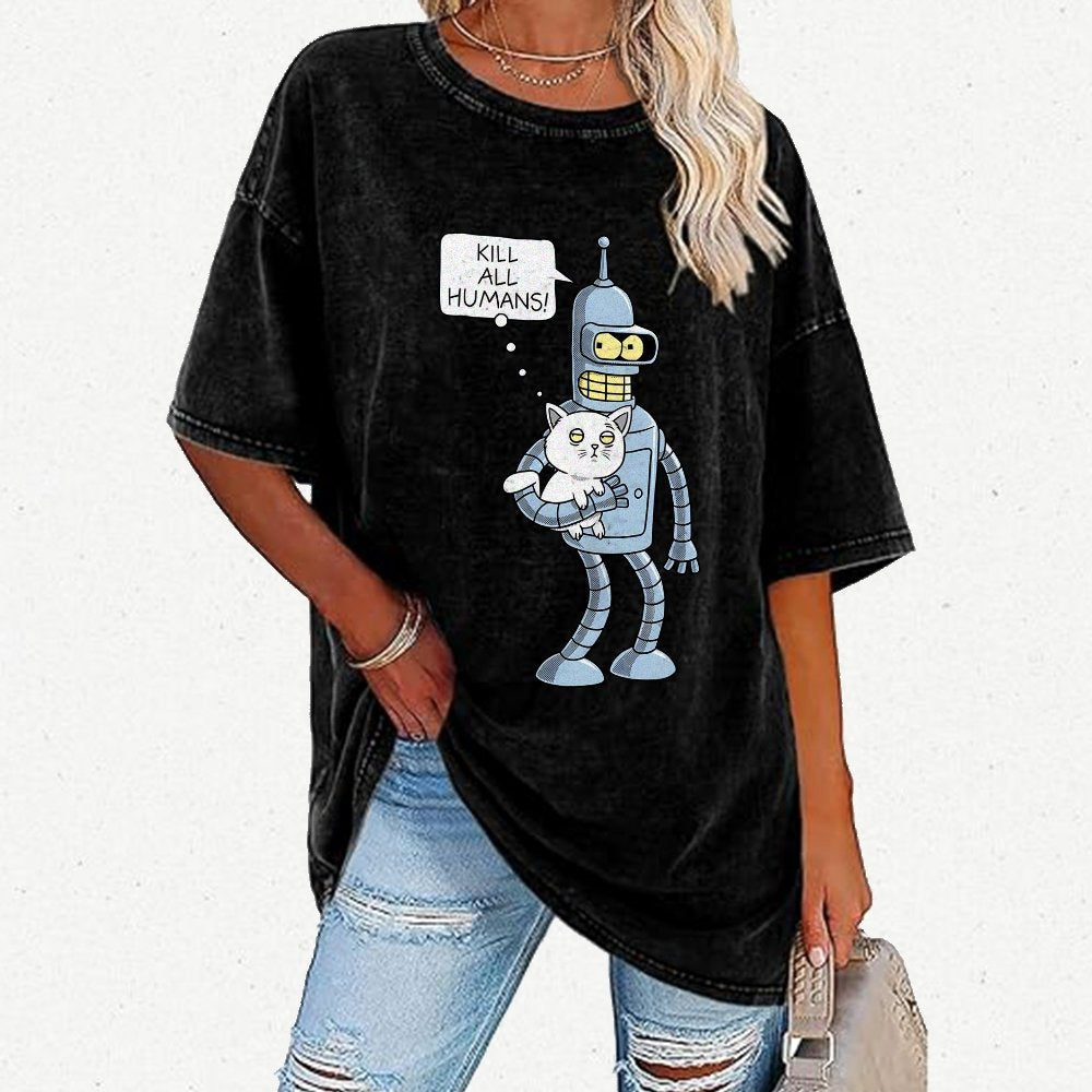 Kill All Humans! Catender Vintage Distressed T-shirt
