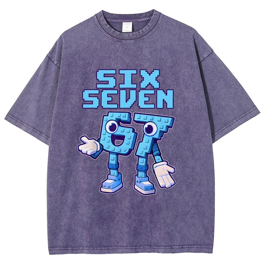Six Seven Ice Cream Drip 67 Meme Gen Alpha Slang Vintage Distressed T-shirt