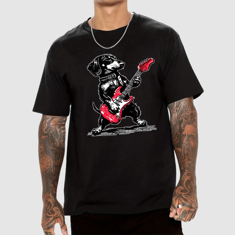 Dachshund Weenie Playing Guitar Geek T-Shirt