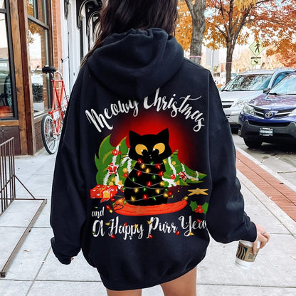 Happy Purr Year Printed Back Unisex Cotton Hoodie