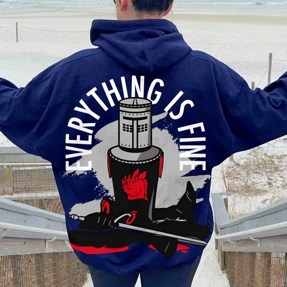 Everything Is Fine Printed Back Cotton Hoodie