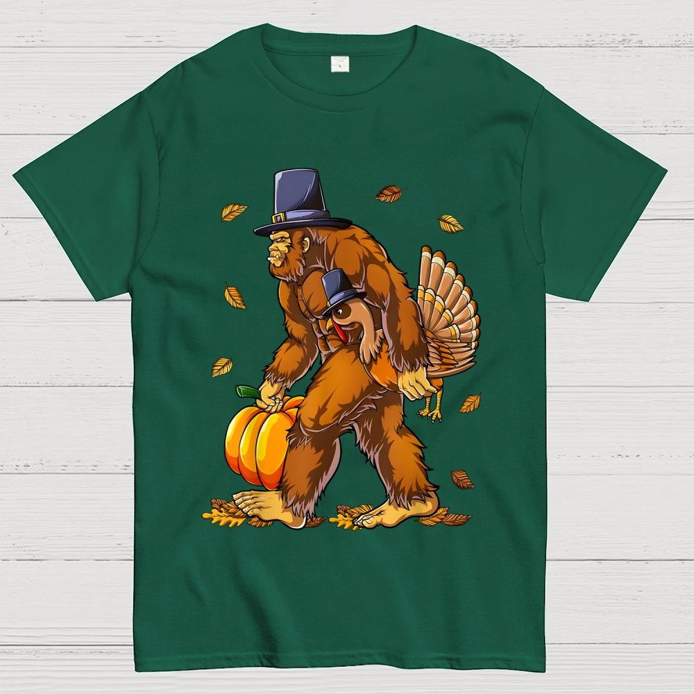 Bigfoot Turkey Pumpkin Thanksgiving Sasquatch Geek T-Shirt