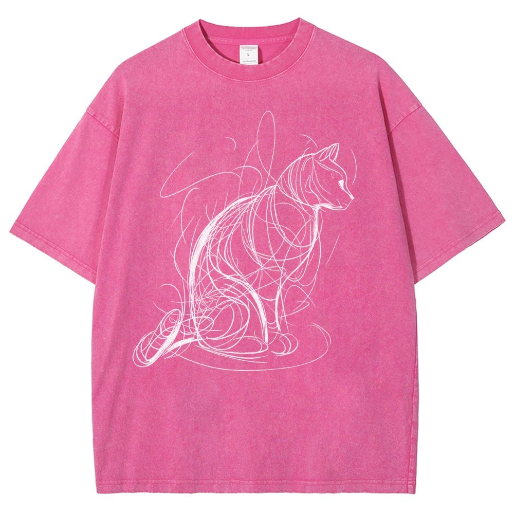 Cat Lines Vintage Distressed T-shirt