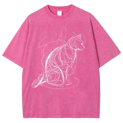 Cat Lines Vintage Distressed T-shirt