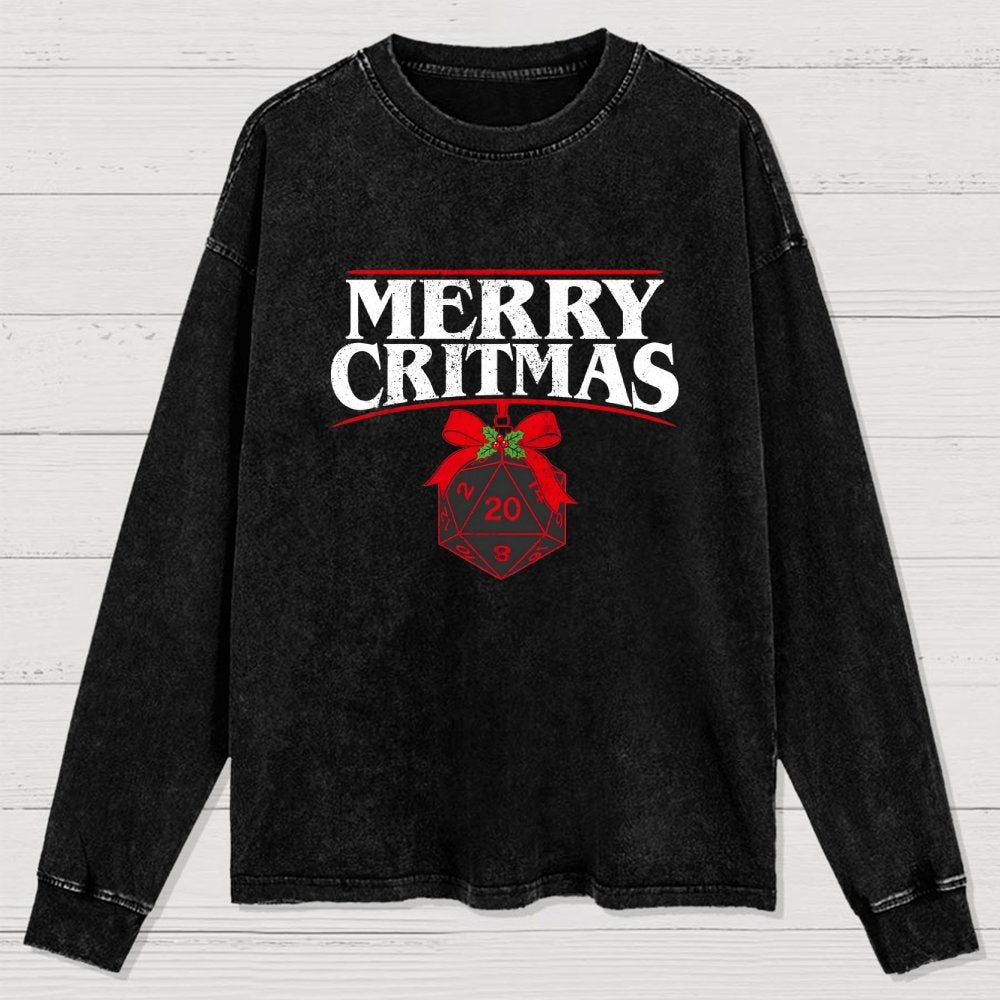 Merry Critmas D20 Holiday Washed Long Sleeve Tee