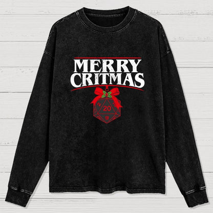 Merry Critmas D20 Holiday Washed Long Sleeve Tee