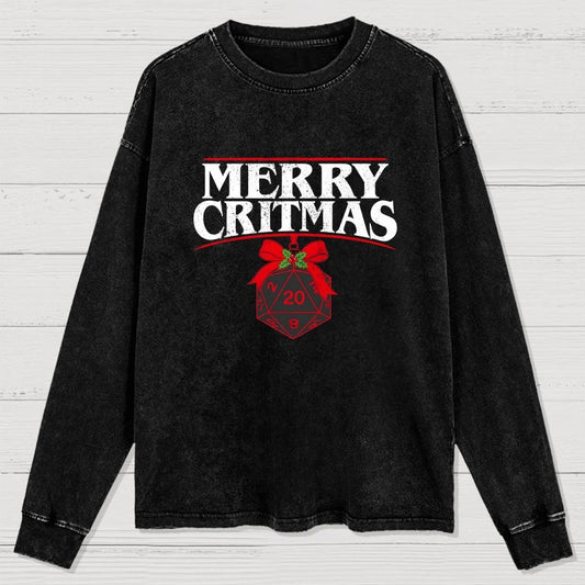 Merry Critmas D20 Holiday Washed Long Sleeve Tee