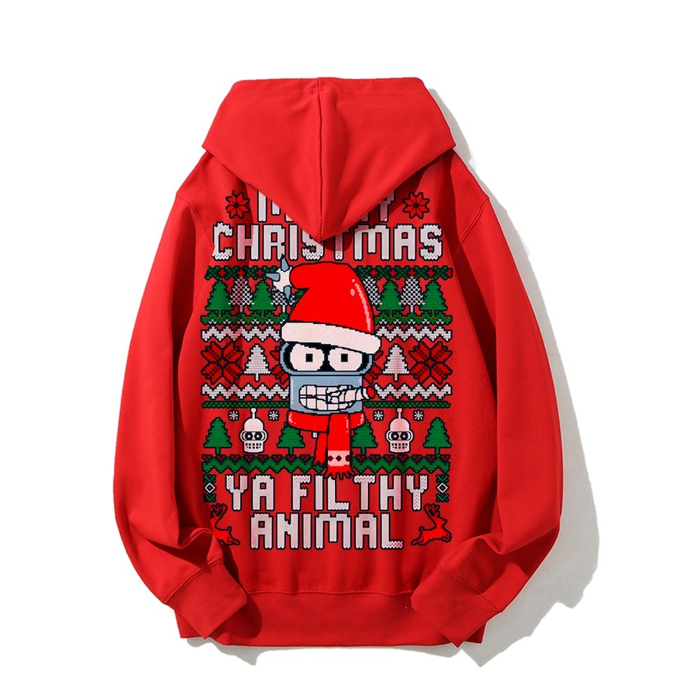 Merry Christmas Ya Filthy Animal Printed Back Cotton Hoodie