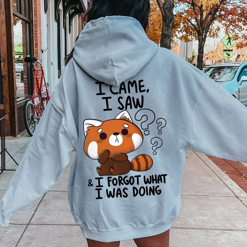 Forgetful Red Panda Printed Back Unisex Cotton Hoodie