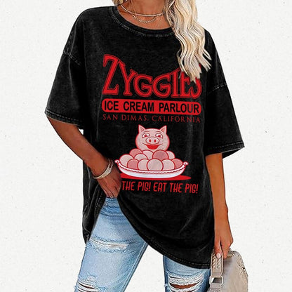 Eat the Pig at Sunny Ice Cream Parlour Ringer Vintage Distressed T-shirt