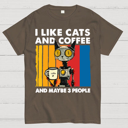 I Like Robot Cats And Coffee Geek T-Shirt