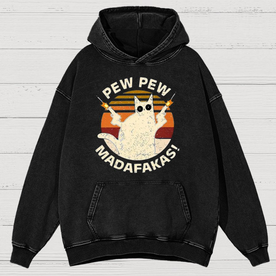Pew Pew Madafakas Cat Nerdy Vintage Distressed Hoodie